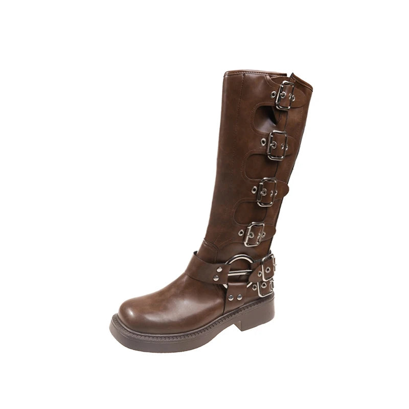 Women’s Gothic Metal Buckle Platform Punk Rock Boots Boots