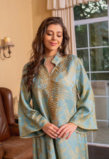 Perlenbesetzter muslimischer Abaya für Damen | Elegante Jalabiya mit Stehkragen und marokkanisches Partykleid