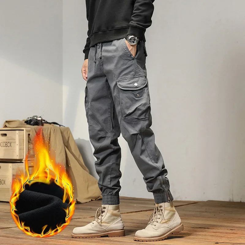 Men’s Winter Y2K Harem Tactical Utility Fleece Cargo Pants
