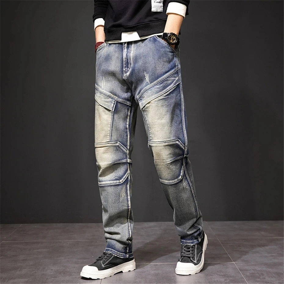 Herren Retro Punk Street Jeans | Modische Used-Denim-Hose