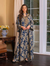 Perlenbesetzter muslimischer Abaya für Damen | Elegante Jalabiya mit Stehkragen und marokkanisches Partykleid