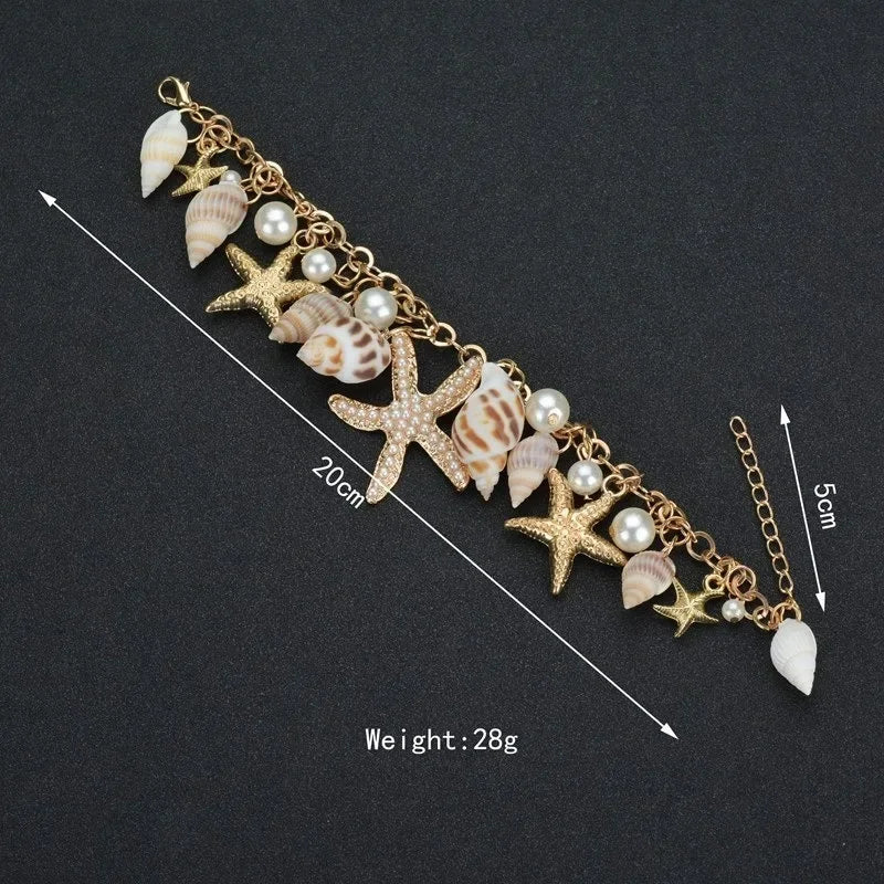 Seestern- und Muschel-Charm-Armband für Damen – Naturperle & Muschel-Sommerstrand-Schmuck