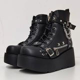 Women’s Waterproof Wedge Gothic Vampire Platform Mid-Calf Boots