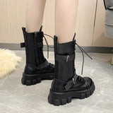 Damen Wadenhohe Motorradstiefel – Punk Gothic Schwarze High Heel Stiefel