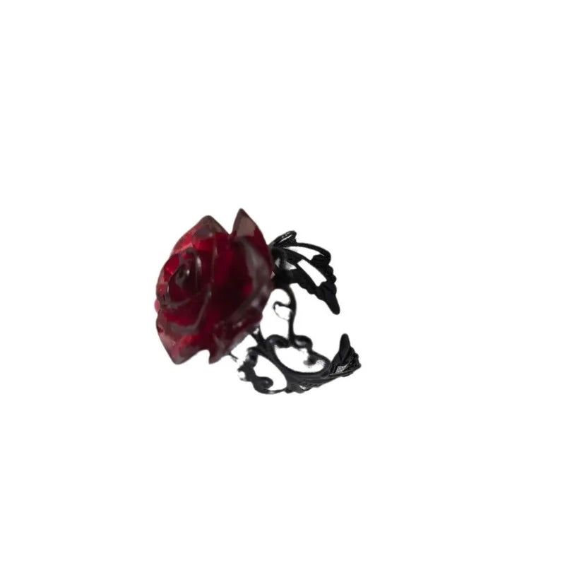 Retro Goth Red Rose Ring for Women – Punk Personality Flower Finger Ring