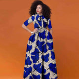 Afrikanisches Ankara Maxikleid für Damen | Halbarm High Waist Kleid mit traditionellem Print