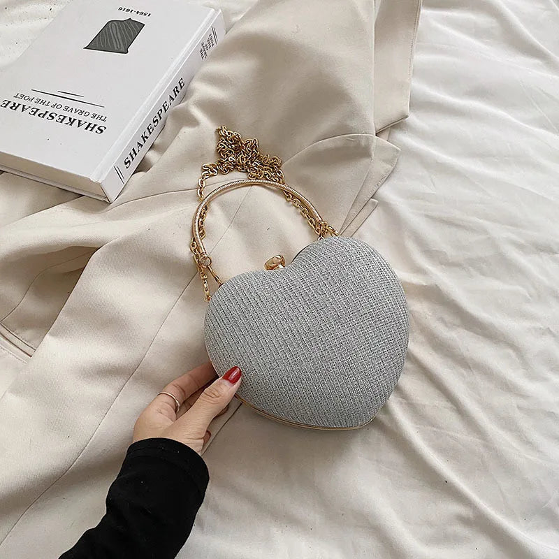 Luxury Heart-Shape Metal Evening Clutch | Shiny Fashion Chain Shoulder Bag