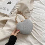 Luxury Heart-Shape Metal Evening Clutch | Shiny Fashion Chain Shoulder Bag