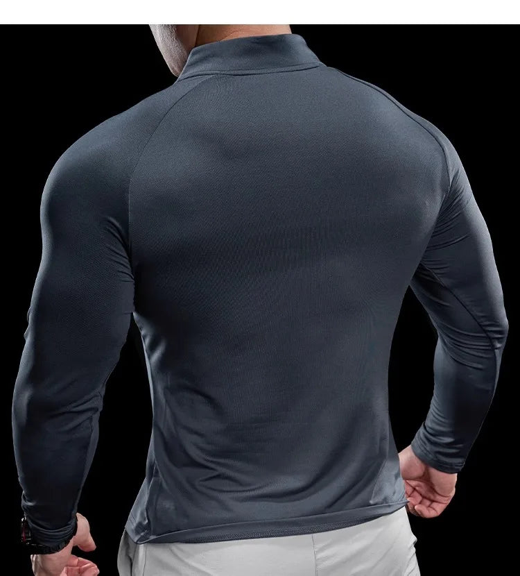 Herren schnelltrocknendes Langarm-Trainings-T-Shirt | Fitnessstudio-Lauf-Top
