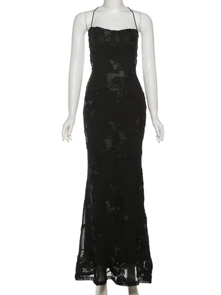 Sexy rückenfreies Bandage-Maxikleid – figurbetonter langer Damen-Bademantel, ärmelloses Partykleid mit tiefem Ausschnitt