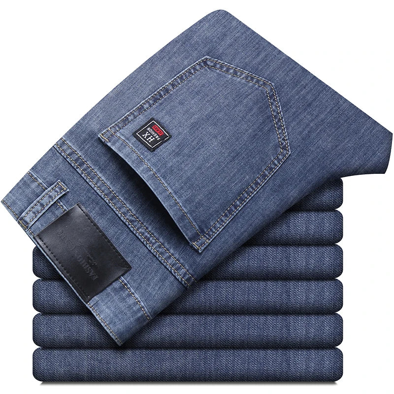 Summer Elastic Men's Jeans | Fashion Business Straight Stretch Denim