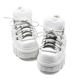 Women’s White Gothic Platform Punk Lace-Up Metal Decor Rock Boots
