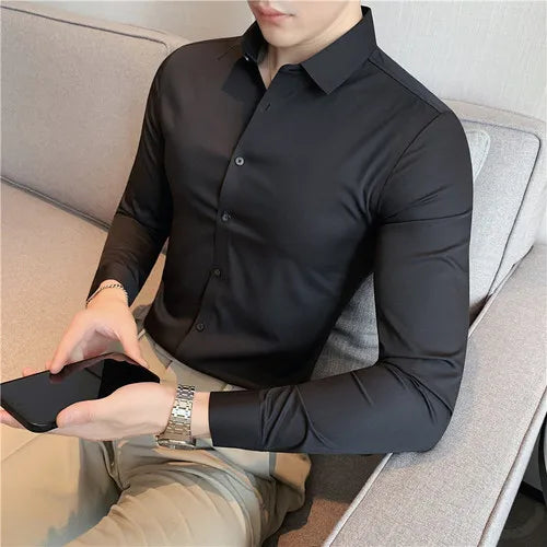 Men’s High Elasticity Seamless Shirt – Top Quality Long Sleeve Slim Fit Casual Shirt