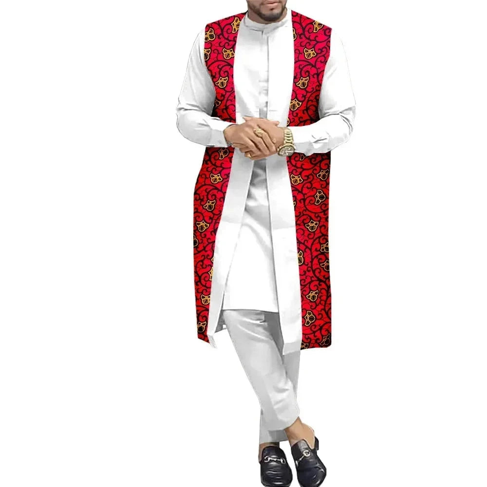 The "Legacy" Sovereign Suit: Bold 3-Piece African Print Set | Tailored Dashiki Coat, Inner Shirt & Trousers