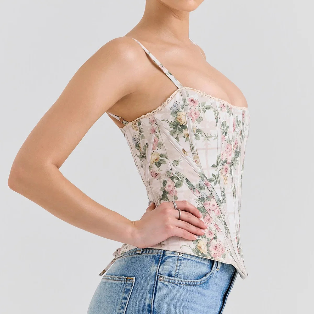 The "Summer Bloom" Floral Corset | Sexy Lace-Up Cropped Top