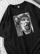 Women’s Oversized Cotton Graphic Tee with Vintage Dog & Cat Illustrations