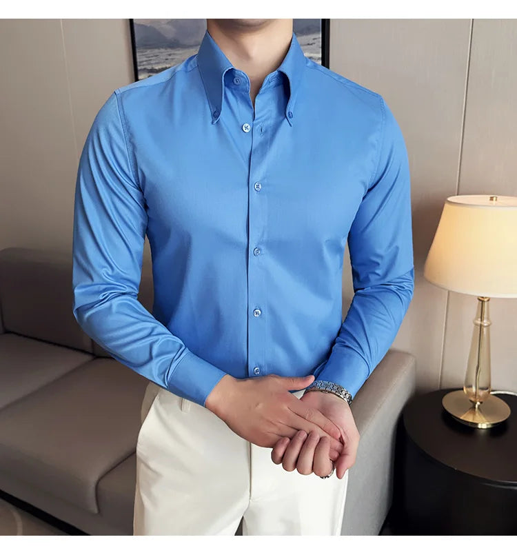 Herren Luxus Hemd mit großem Kragen – Hochwertiges, einfarbiges Slim Fit Hemd