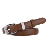 Women's Classy Skinny Belt – Bonded Leather Casual Waistband with Shiny Metal Buckle
