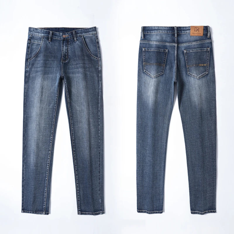 Herren Business Loose Straight Jeans | Fashion Stretch Denim Marken Hosen