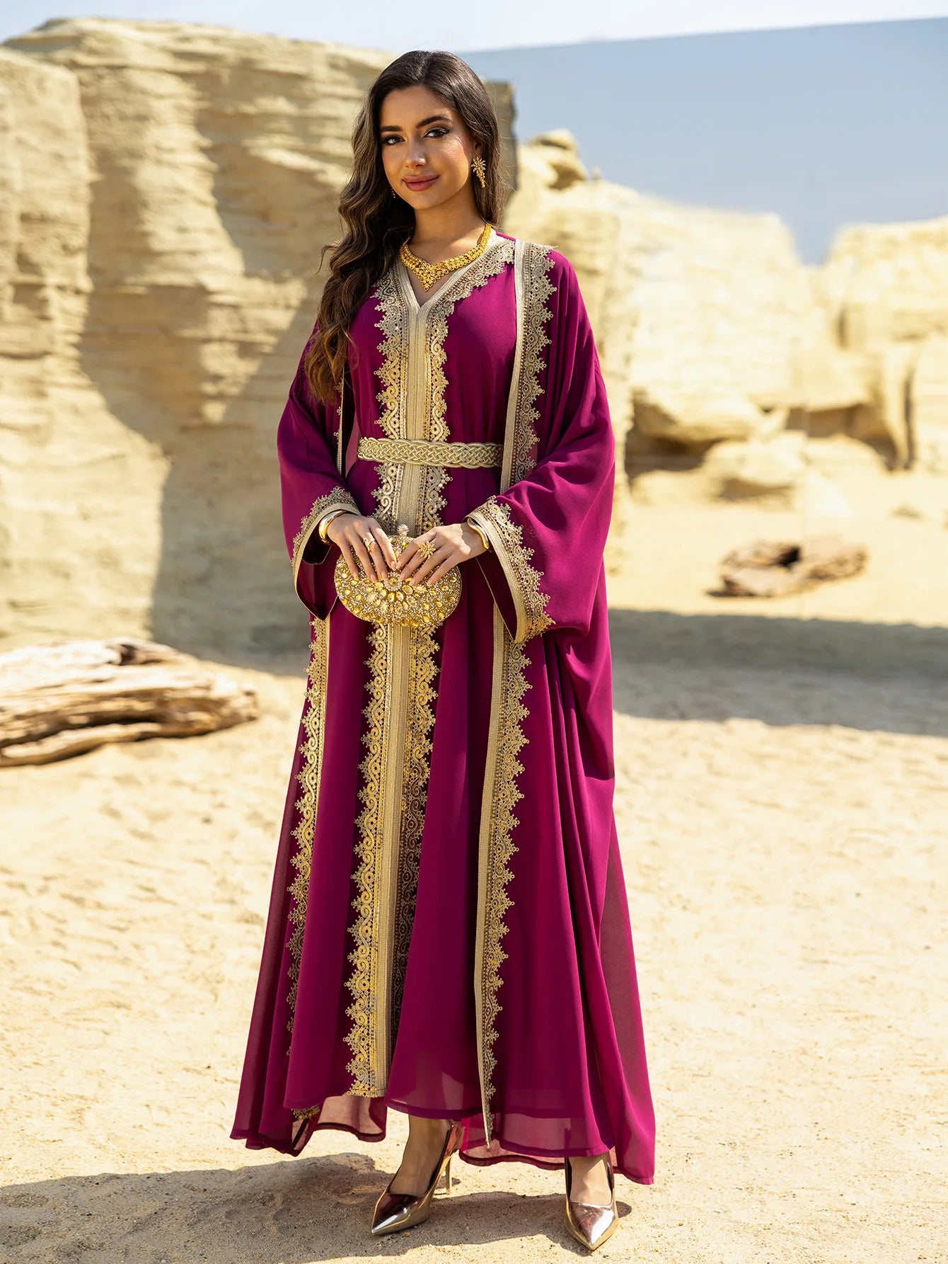 Muslim Women’s Open Cardigan with Inner Dress 2-Piece Set