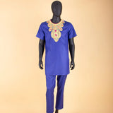 Herren 4-teiliges Agbada-Set – Besticktes Gewand, Hemd, Hose und Mütze, traditioneller Dashiki Hochzeitsanzug