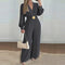 Elegant V-Neck Wide Leg Jumpsuit Long Sleeve Belted Lace-Up Commuting Romper