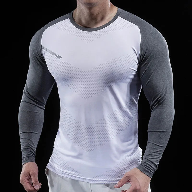 Men’s Gym Fitness Display Long Sleeve T-Shirt | Elastic Moisture Wicking Tights
