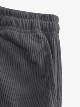 Women's Corduroy Pants Texture Straight-Leg Trousers with Drawstring Waist & White Piping