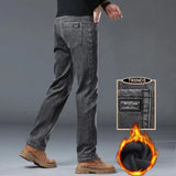 Herren Warme Winterjeans – Schmale, gerade geschnittene Jeans mit Fleecefutter
