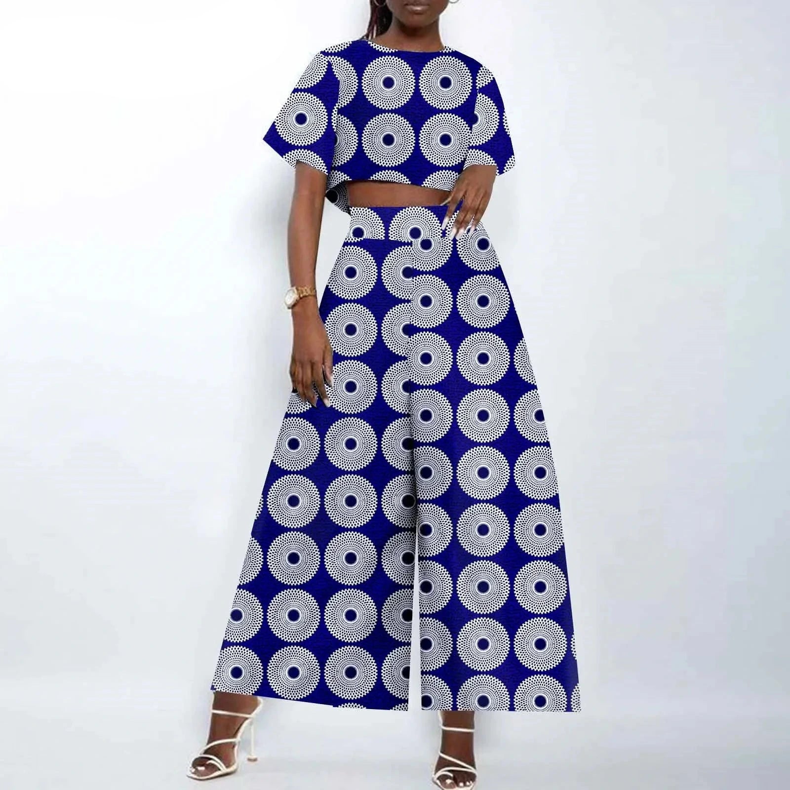 Afrikanisches zweiteiliges Ankara-Outfit für Damen | Crop Top und weite Hose