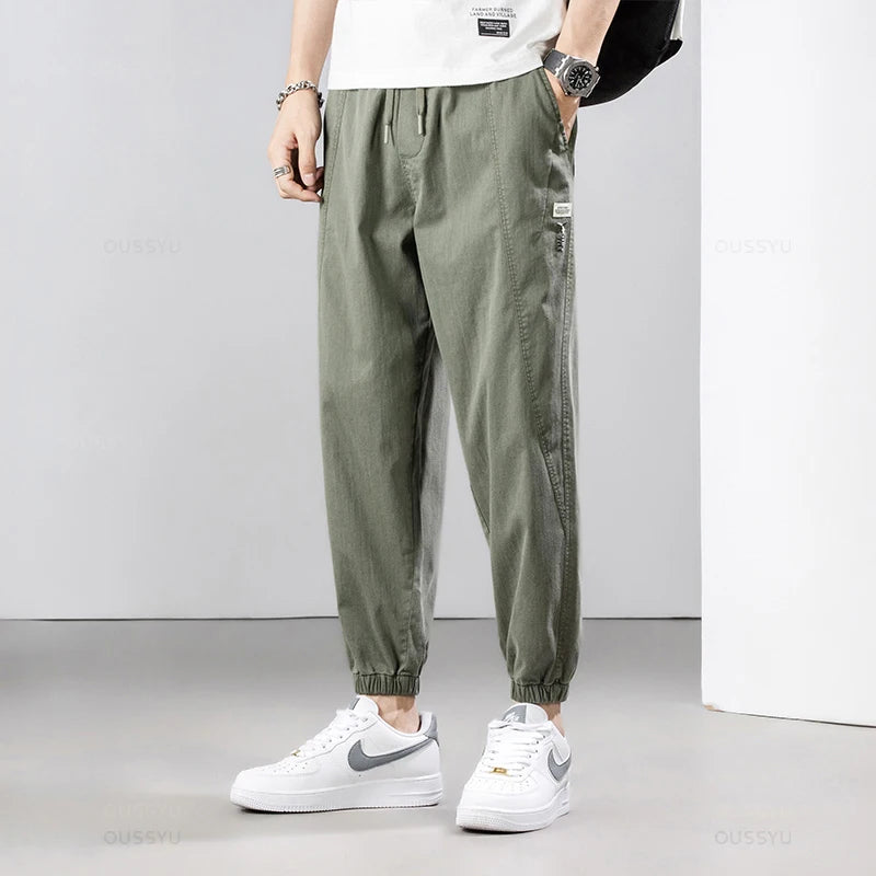Men’s Summer Thin Cotton Cargo Pants – Stretch Ankle Length Casual Trousers