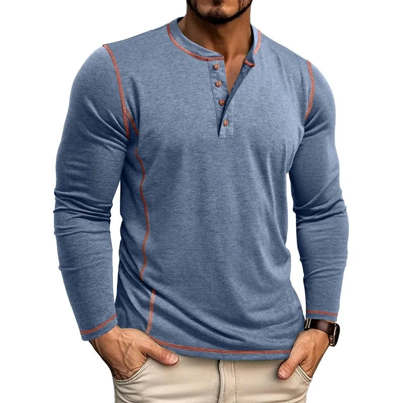 Men's Cotton Long Sleeve Henley Shirt – Casual Button Neck T-Shirt
