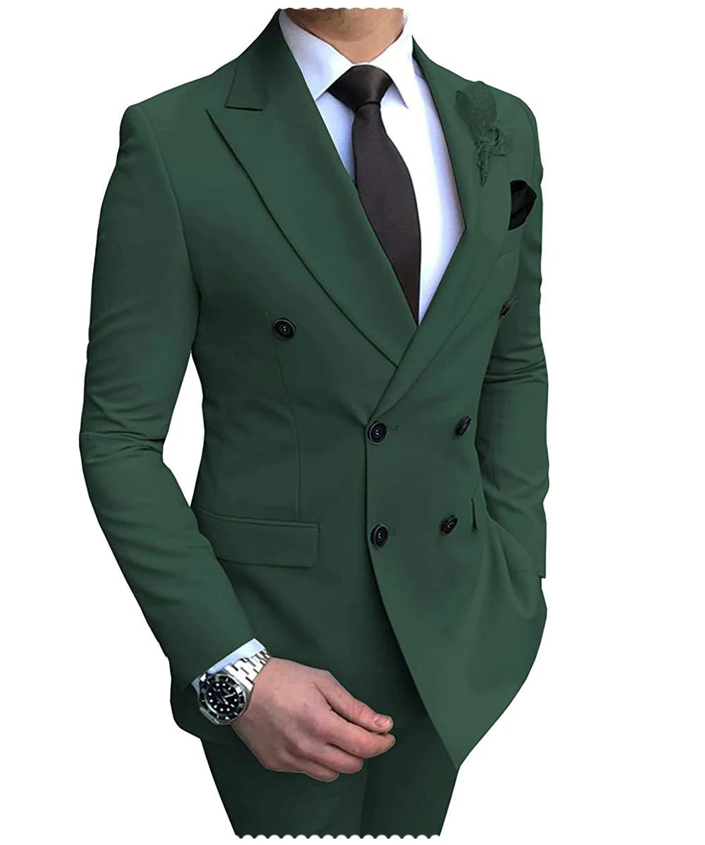 Herren Zweiteiliger Zweireiher-Anzug – Slim Fit Sakko mit fallendem Revers, legerer Smoking