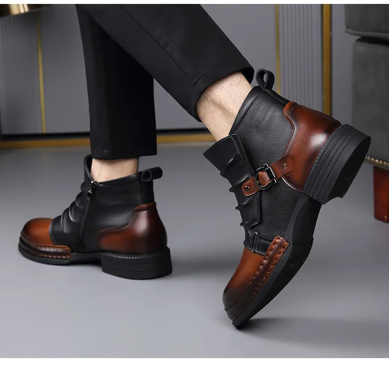 Men's Retro Ankle Boots – Fashion Casual Motorcycle Boots with Side Zipper