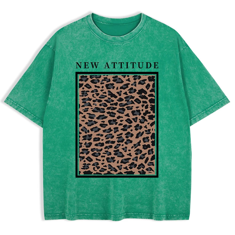 Damen Oversized Washed Cotton Top mit auffälligem Leopardenprint