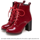 Women’s Patent Leather Ankle Boots – Winter Block High Heel Short Boots
