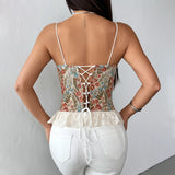 The "Lumière" French Vintage Camisole | Jacquard Floral Lace Patchwork Top