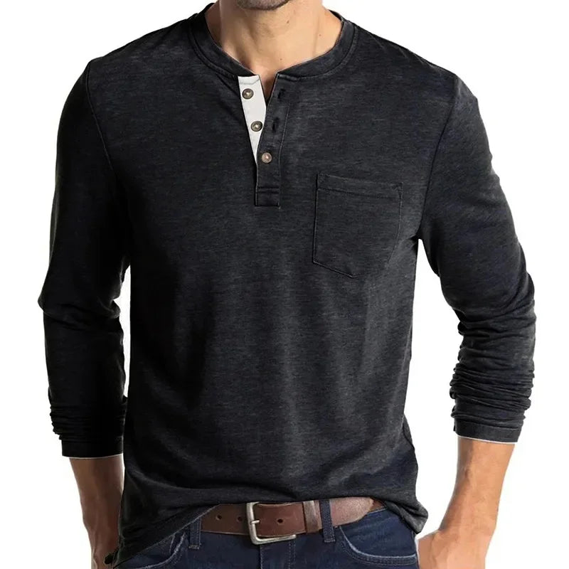 Europäische und amerikanische Herren Langarm Rundhals-T-Shirts Amazon Herren Base Layer Top Außenhandel Herren T-Shirt Henry-Kragen