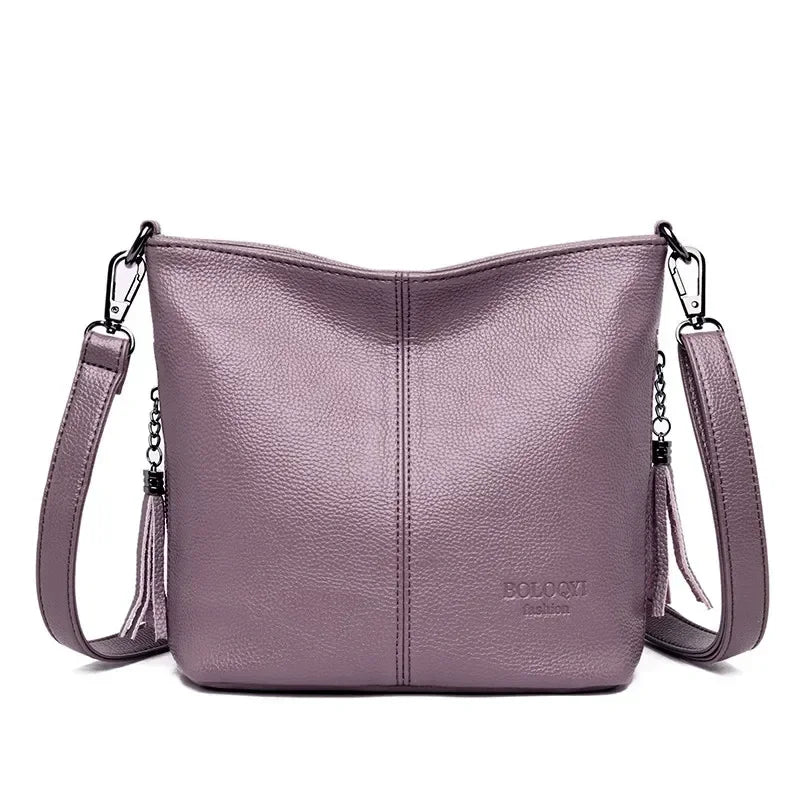 Luxuriöse Quasten-Leder-Umhängetasche | Hochwertige Damen-Beuteltasche