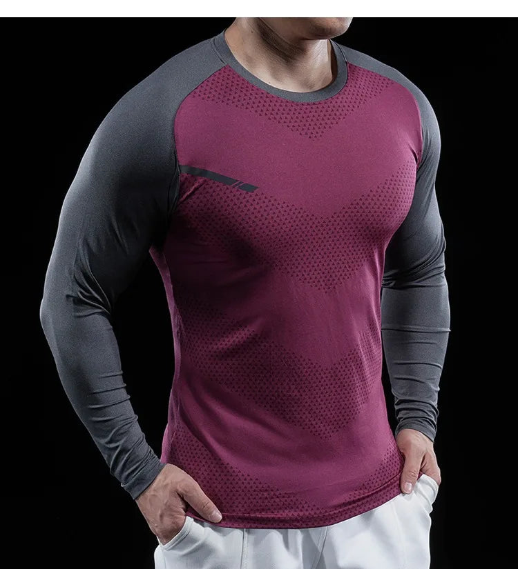 Men’s Gym Fitness Display Long Sleeve T-Shirt | Elastic Moisture Wicking Tights