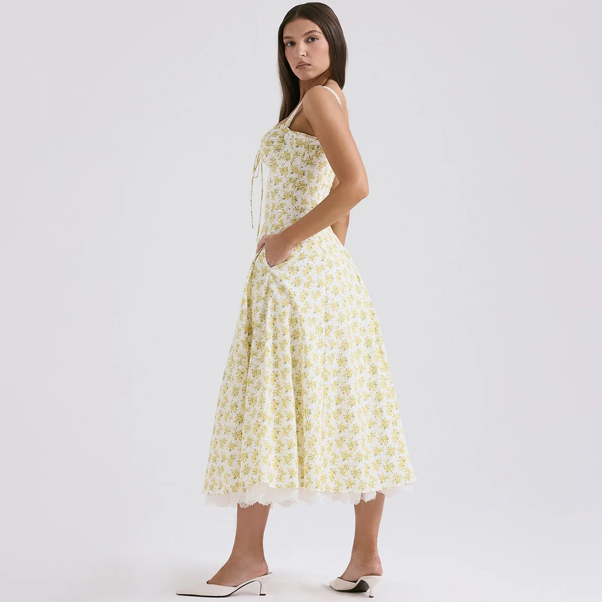 Women's Elegant Floral Print Corset Dress