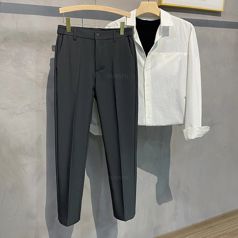 Men’s Slim Fit Casual Pants – Business Suit Trousers with Elastic Waist