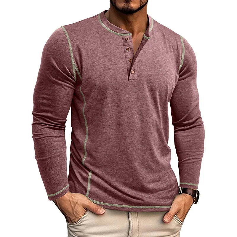Men's Cotton Long Sleeve Henley Shirt – Casual Button Neck T-Shirt