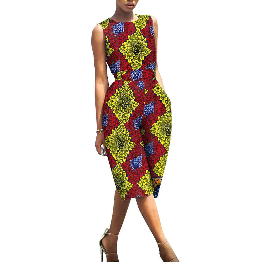 African Print Jumpsuit for Women | Sleeveless Bazin Riche Knee-Length Romper