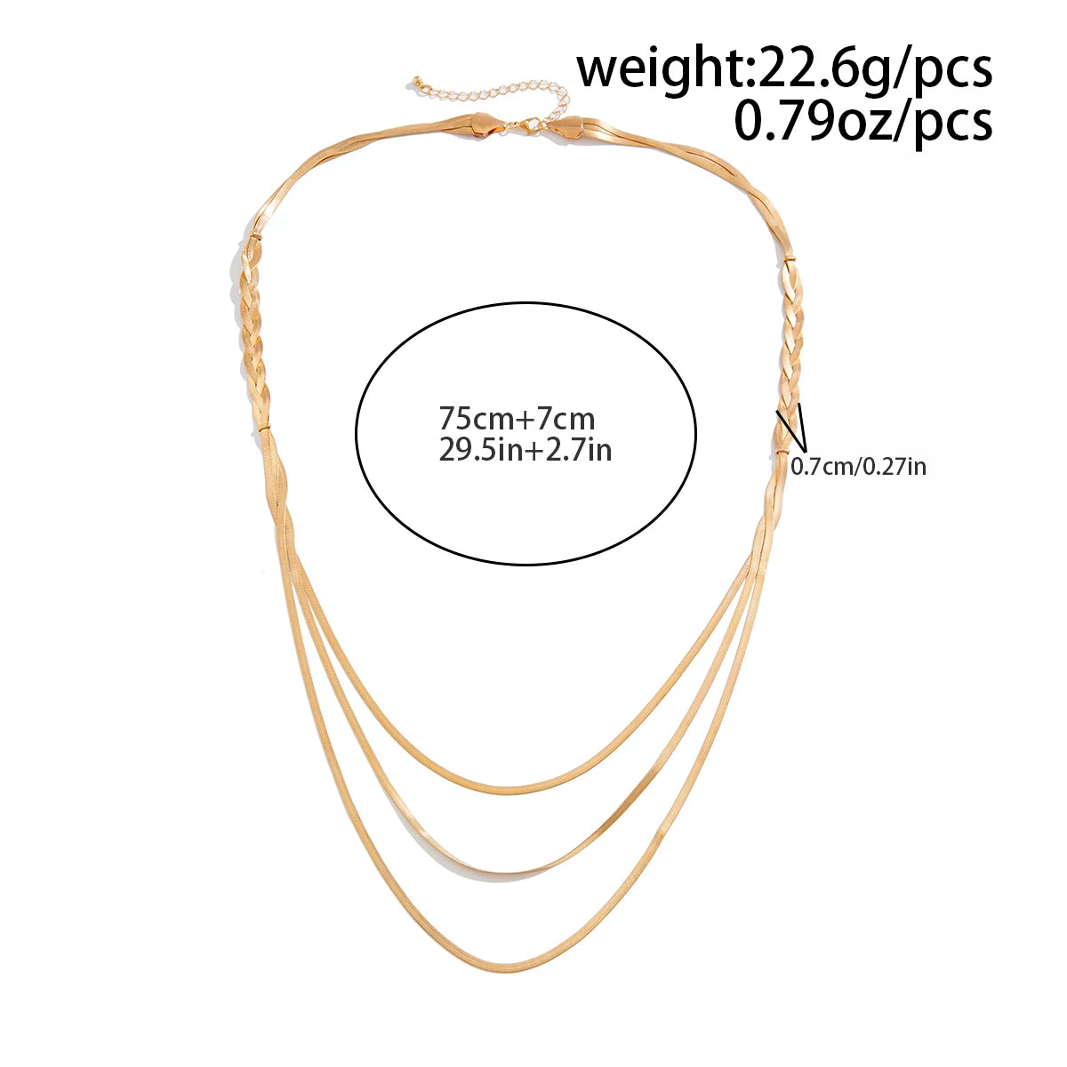 Vintage Multilayer Snake Chain Necklace for Women – 18K Gold Plated Herringbone Chain