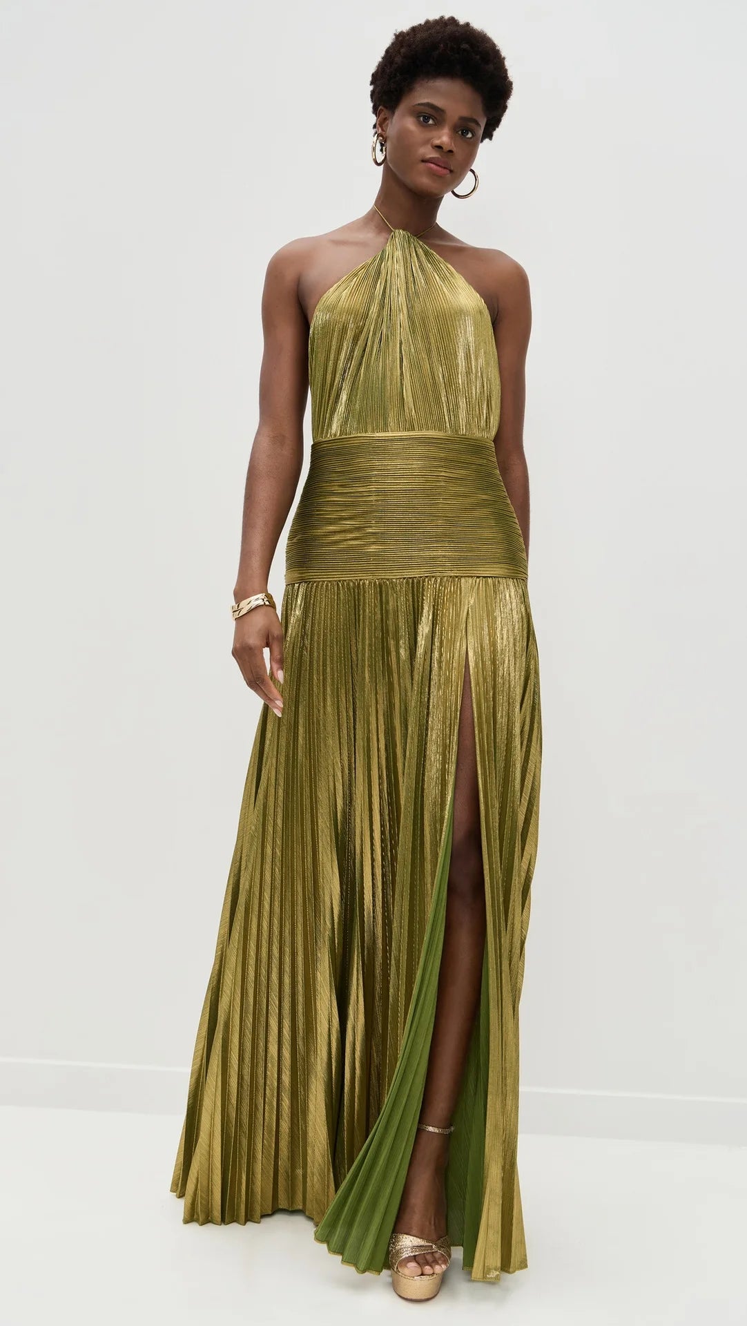 Damen Neckholder Abendkleid | Schickes einfarbiges plissiertes rückenfreies Kleid