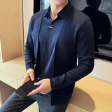 Men’s Autumn Fake 2-Piece Knitted Cardigan – Traceless Shirt Collar Spliced Pullover