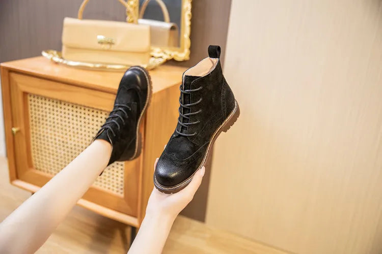 Damen Stiefeletten aus echtem Leder – Retro-Stiefeletten aus Wildleder im britischen Stil