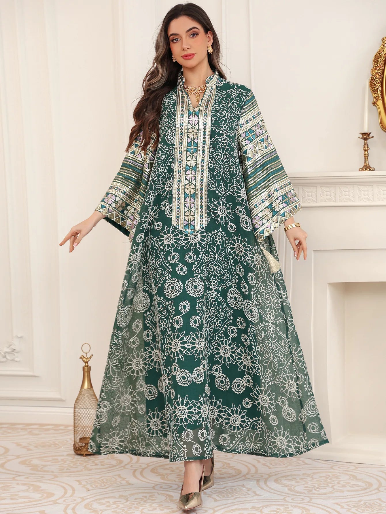 Women’s Embroidered Abaya for Party | Elegant Muslim Jalabiya Morocco Kaftan