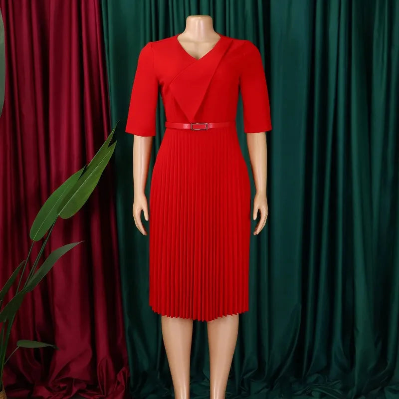 The "Athena" Pleated Maxi – Elegant V-Neck African Evening Gown
